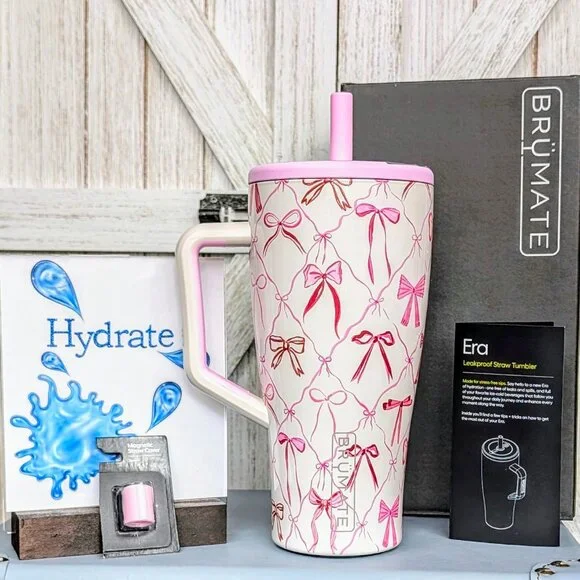 🎀 BruMate ERA 30oz Straw Tumbler Travel Mug - Bows & Straw Cover-NWT - Picture 3 of 7